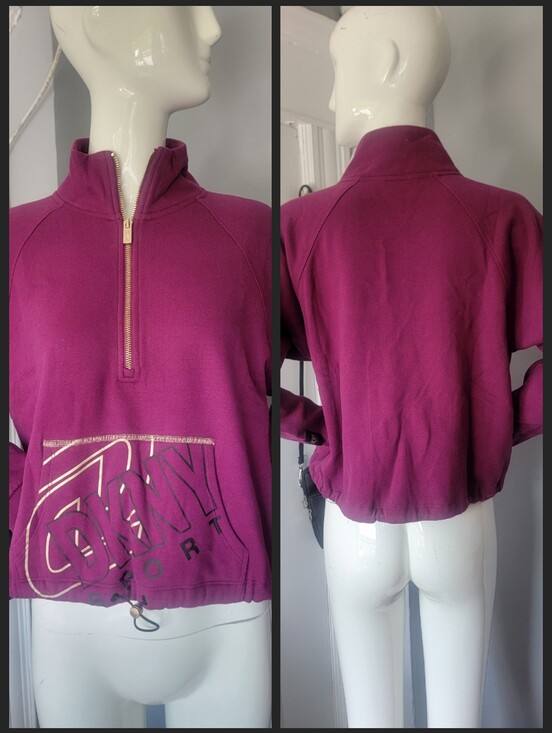Dkny Sweaters - DKNY Fuchsia Half-Zip Pullover with Gold Logo